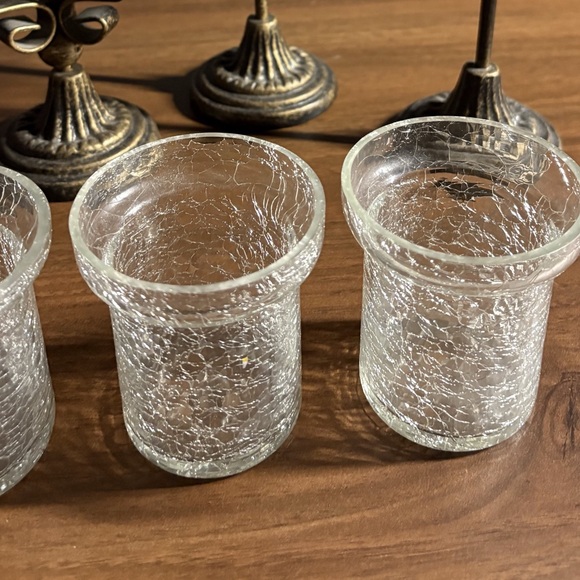 Vintage Bronze Star Crackled Glass Candle Holders Set of 3 - Picture 6 of 6